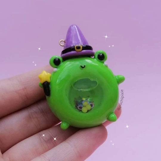 Adorable Magical Wizard Frog Polymer Clay Handmade Shaker Charm /Frog Charms/Shaker Charm/Kawaii Phone Keychain/Cute Gifts/Cottagecore
