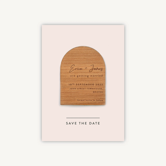 Minimal Script Wooden Magnet Save The Date