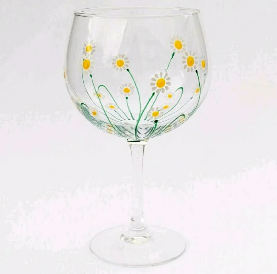 Hand-Painted Daisy Design Large Gin Glass