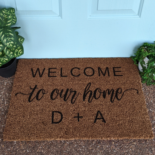Welcome To Our Home With Initials, Personalised Front Door Mat