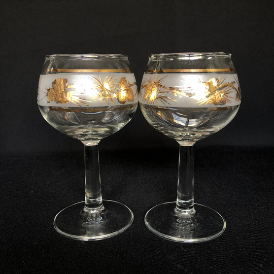 2 Libbey Glass Vintage 22K Gold Pine Cone 6Oz Wine Glasses