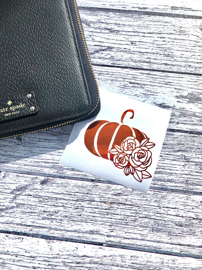 Floral Pumpkin, Fall Decal, Autumn Vinyl Decal, Holographic Glitter Vinyl, Mirror