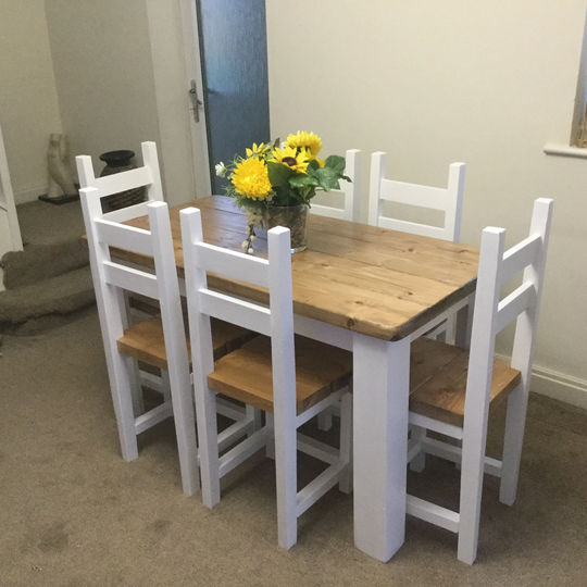 Stunning Rustic Style Dinning Table & 6 Chairs 1300 X680 in White Cream Or Grey