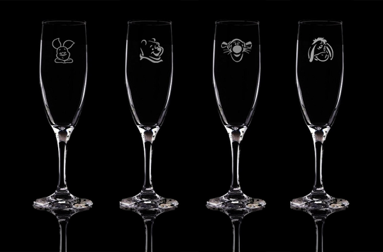 Winnie The Pooh, Tigger, Piglet, Eeyore Personalised Flute Champagne Glass. Hand Etched Glass Gift Bartender.257/258/259/260
