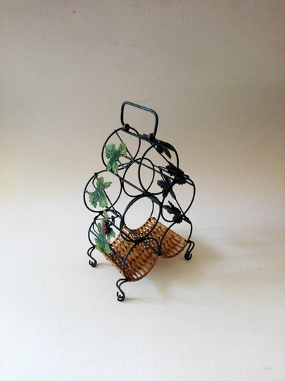French Bottle Rack With Handle, Wrought Iron, Kitchen Storage, Rustic Decor, Wine Holder, Shelf, Display, Farmhouse Drink Holder