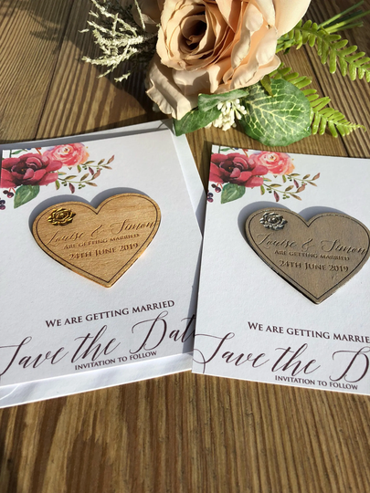 Rose & Heart Save The Date Magnet Card