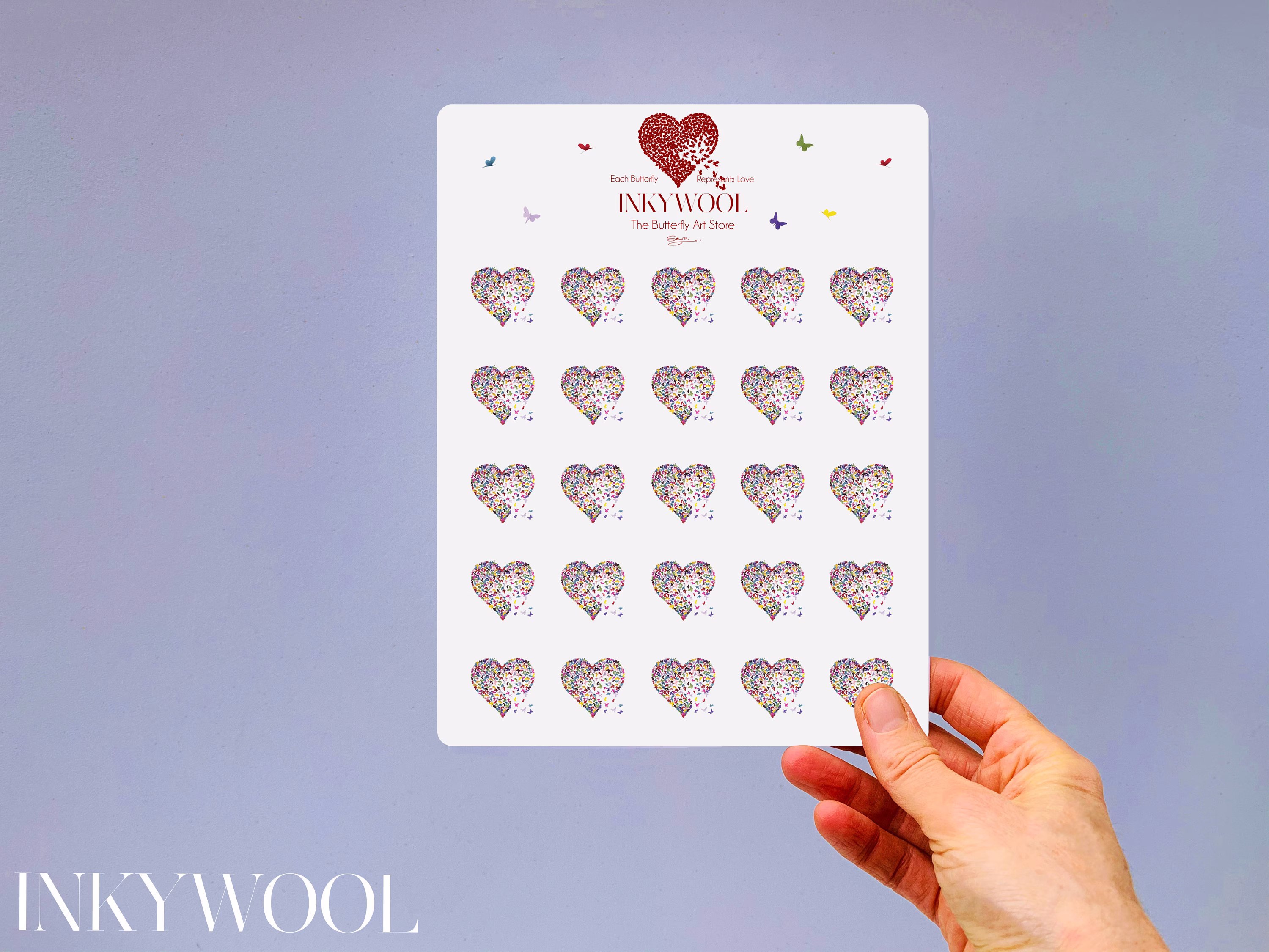 Rainbow Butterfly Heart Stickers, 25 Stickers