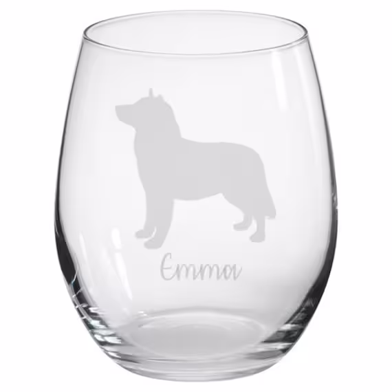 Personalised Husky Engraved Stemless Glass, Gift, Dog Gift, Owner, Wine