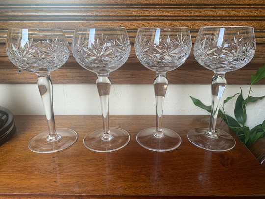 Vintage Set Of Four Deep Cut Crystal Wine Glasses, Goblets, Goblets