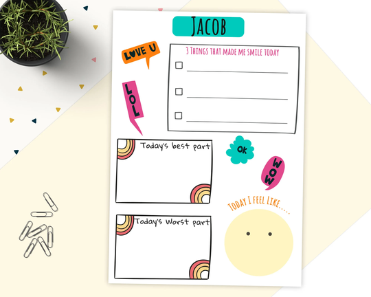 Personalised Kids Daily Thoughts Notepad | Childrens Mental Health Planner A4 Or A5 Worry Diary Feelings Tracker