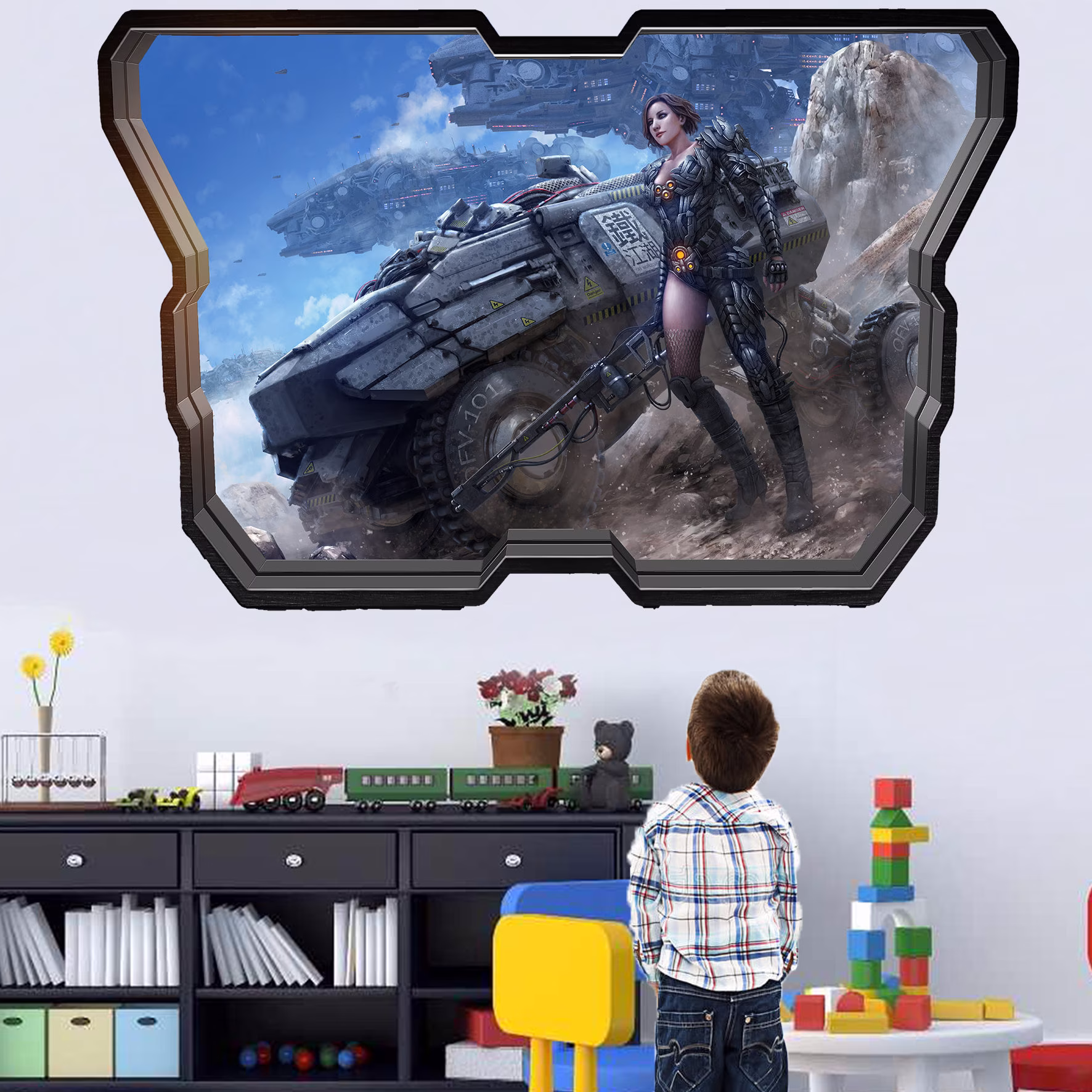 Space Warrior Woman Cyborg Battle Wall Sticker Art Poster Mural Transfer Decal Print Room Home Nursery Office Shop Decor Id430