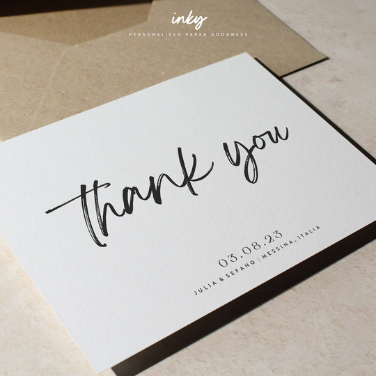 Wedding Thank You Cards, Simple Script Card, Postcard You, With Envelopes, Personalised, Messina