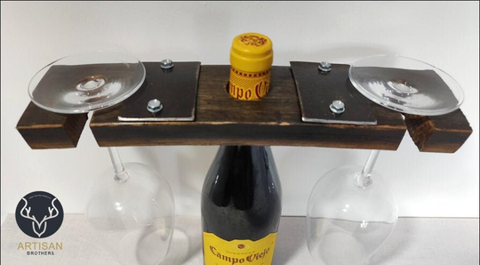 Wine Butler - Rustic Glass Hanger Reclaimed Oak Whisky Barrel Wine Bottle Accessory Unique Handmade Home/Mini Bar Wedding Gift