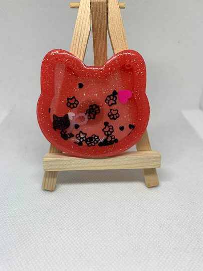 Cat Shaped Shaker Magnet - Resin Handmade Kitten Kitty Pink Pet Lover