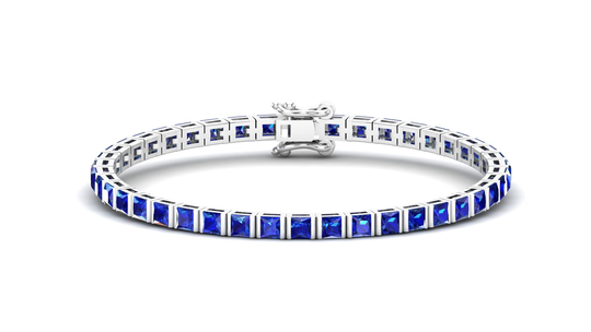 Square 3.00mm Blue Sapphire Women Tennis Bracelet in Silver With Gb Lock , Antique Stone For Women, Gift Wife