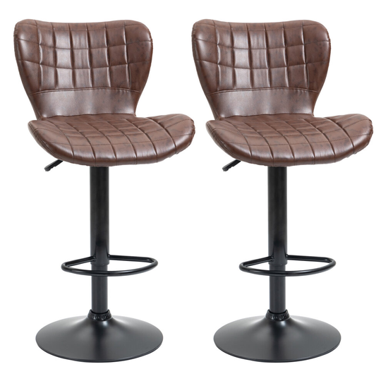 HOMCOM Bar Stools Set of 2 Adjustable Height Swivel Bar Chairs, Brown