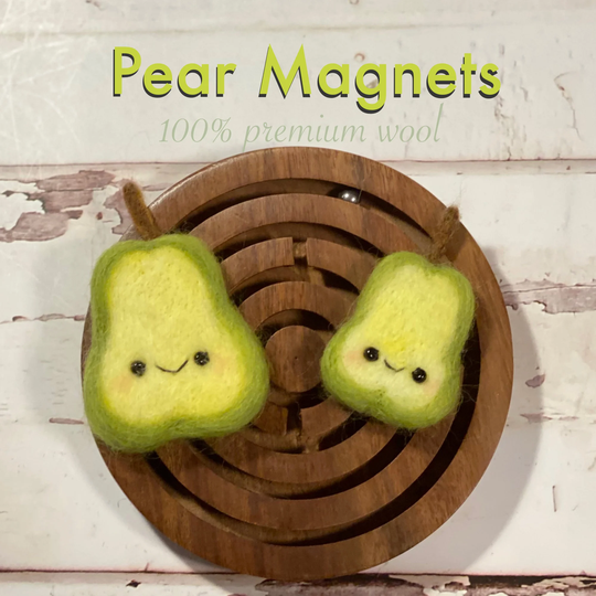Set Of 2 Felt Pears | Kitchen Magnet Fruit Wool Pear Deco Office | Needle Felted