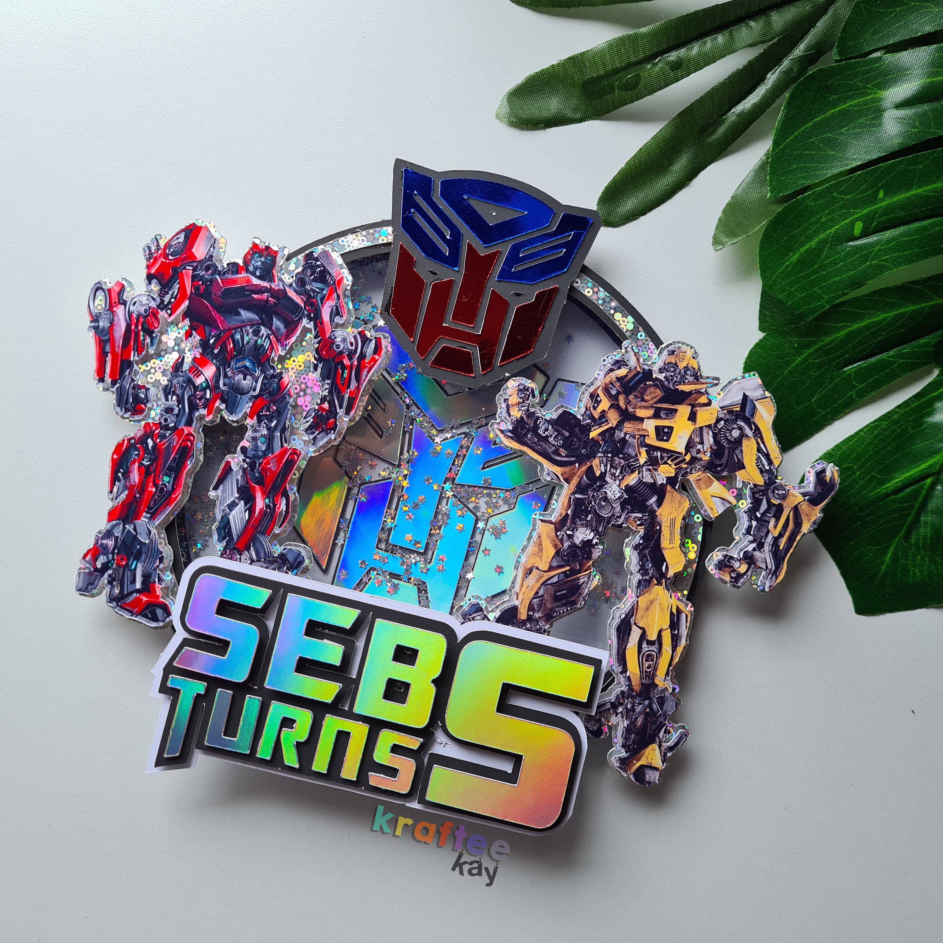 Custom Transformers Cake Topper, Birthday Personalize Age & Name, Bumble Bee, Optimus Prime, Led, Light Up Topper