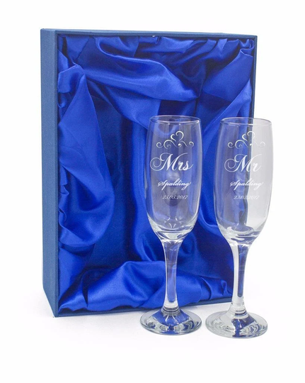 Personalised Engraved Champagne Flutes X 2 Wedding Day Mr & Mrs