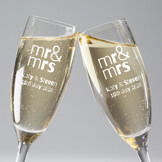 Personalised Champagne Flutes, Mr & Mrs Engraved Bride & Groom Glasses Gift, Glasses, Wedding Gift