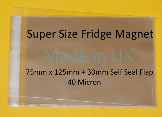 Super Size Fridge Magnet Cello Display Bags Self Seal - 75mm X 125mm 40 Micron