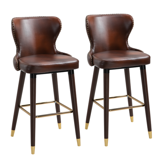 HOMCOM 2 Pieces Home Luxury Counter-Height Bar Chair, European Style,Brown and Golden | Aosom Ireland