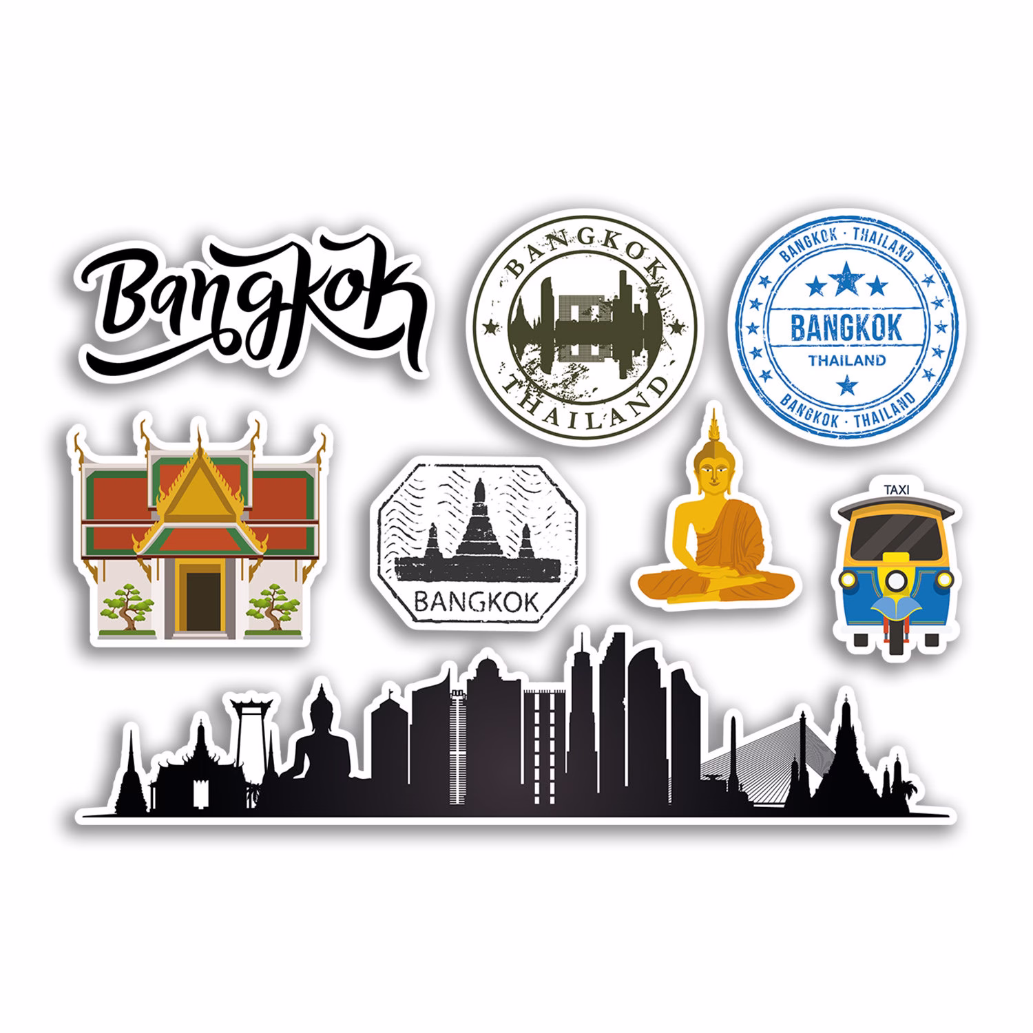 A5 Sticker Sheet Bangkok Landmarks Vinyl Stickers - Thailand Thai Skyline City Map Stamp Travel Holiday Culture Aesthetic #78501