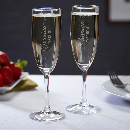 Lassarre Custom Champagne Wedding Glasses - Couples Gift, Engraved Flutes, His & Her Gifts, Newlywed Engagement