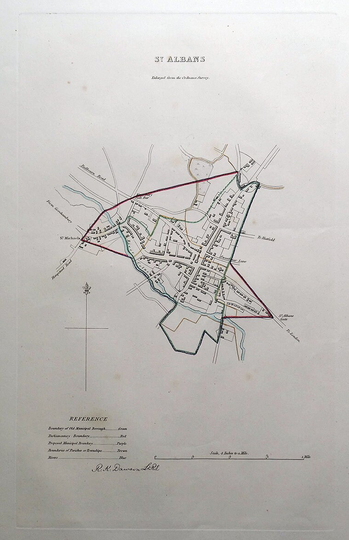 St. Albans, Hertfordshire Street Plan, Dawson Original Antique Map 1832