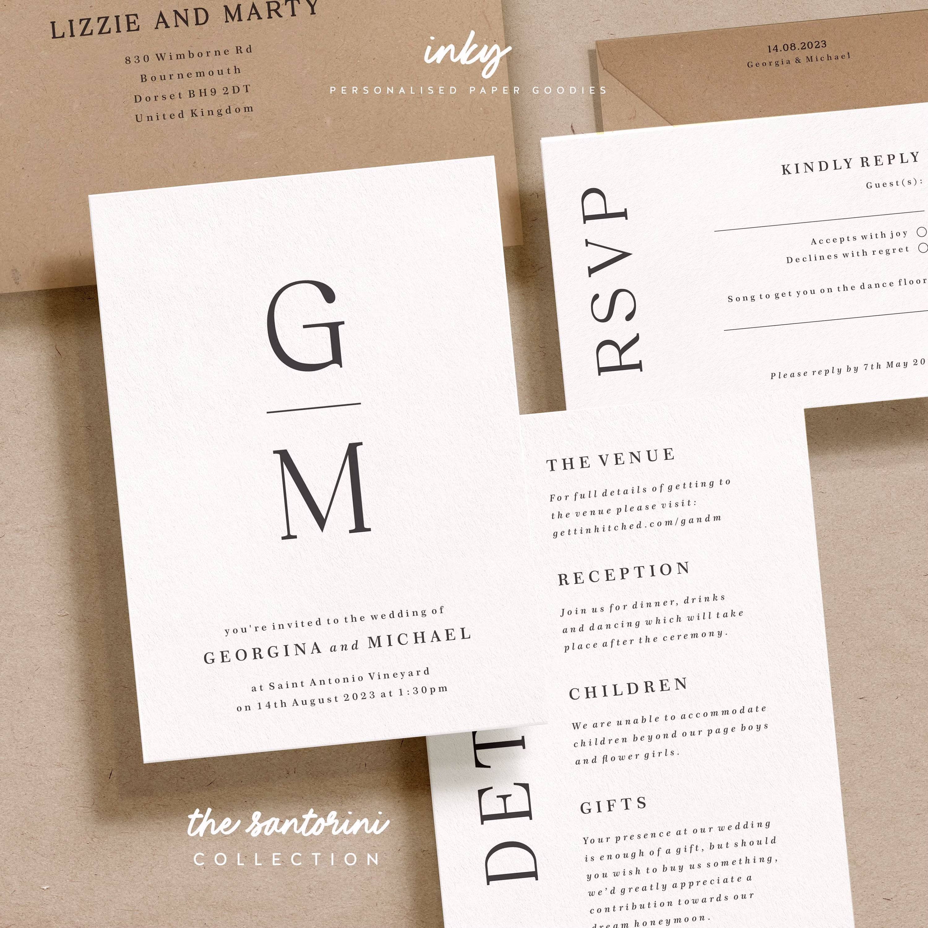 Simple Wedding Bundle, Invitation, Personalised, Modern Invitations, Rsvp, With Envelopes, Invite, Santorini
