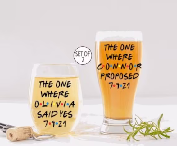 Engagement Gifts Personalized, Gift For The Couple, Just Engaged Gift, Newly Engaged, Glasses, Friends Gift