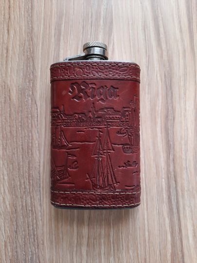 Antique Flask, Leather Covered Glass, Stainless Steel Hip, Vintage Style