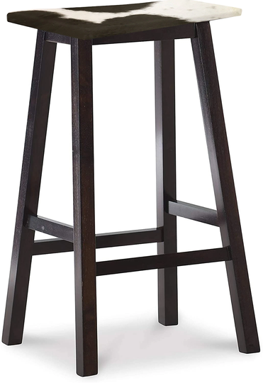 Bar Stool Authentic Cowhide Covered Saddle Seat Style Dark Cherry Brown Finish Wood Custom Height 24" Or 29
