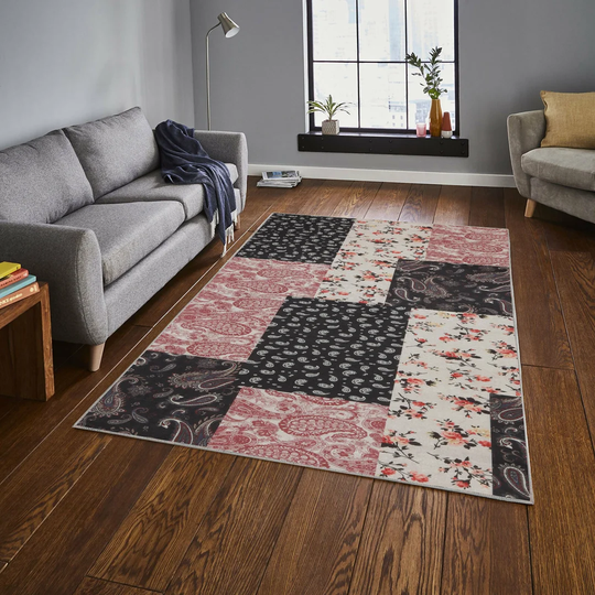 Greenbush Flatweave Black/Pink Rug