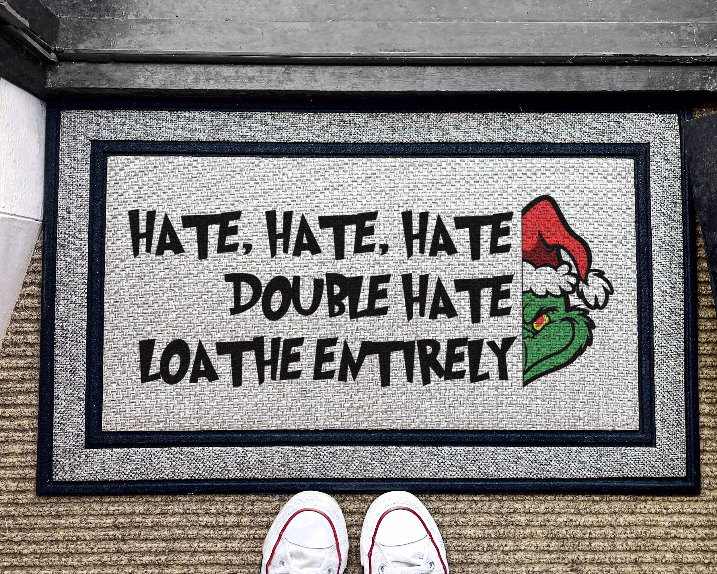 Grinch Doormat - Outdoor Welcome Rug Christmas Decor Custom Washable Quote Door Mat