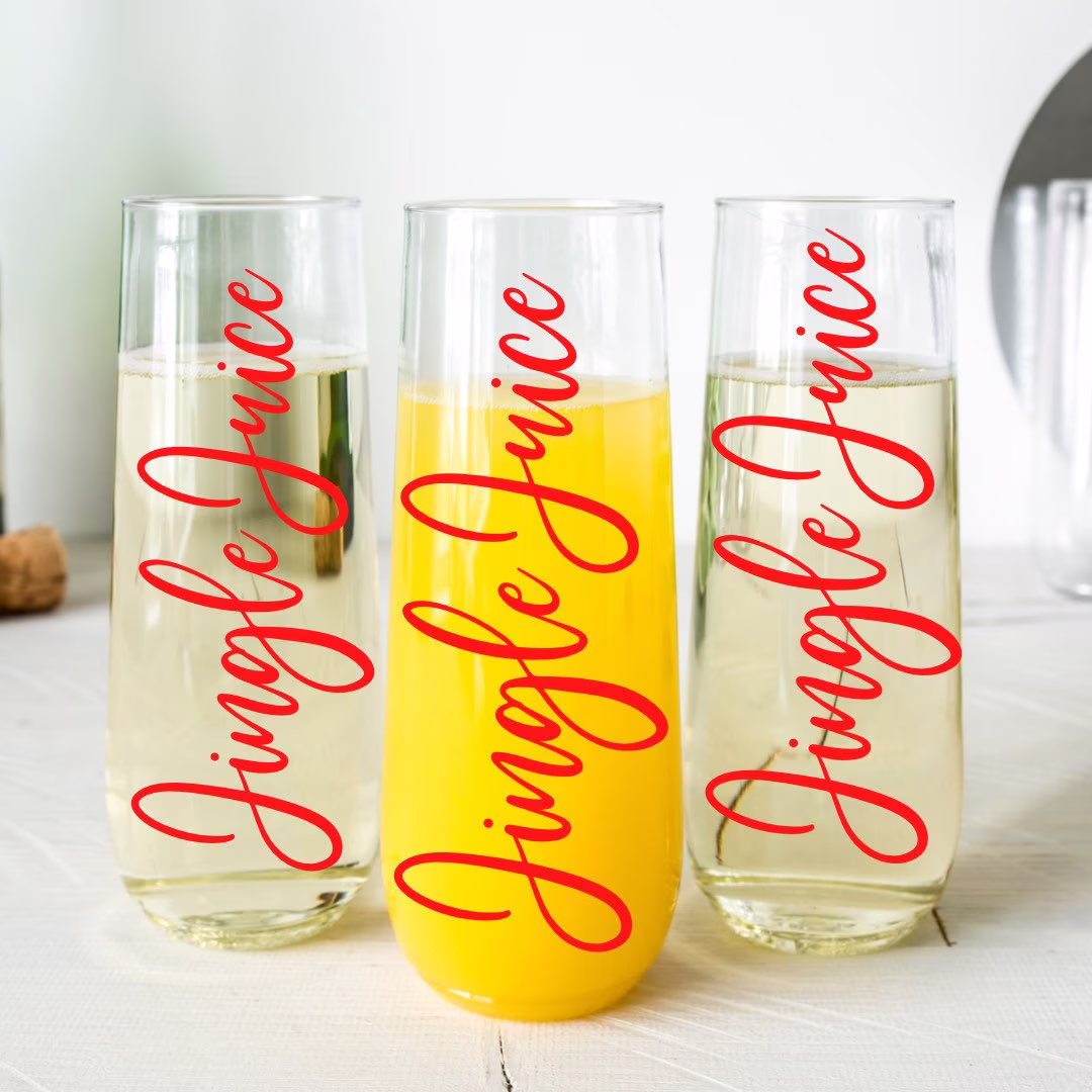 Jingle Juice 9 Oz Champagne Flute, Holiday Party, Christmas Party Decorations, Decor, Decor