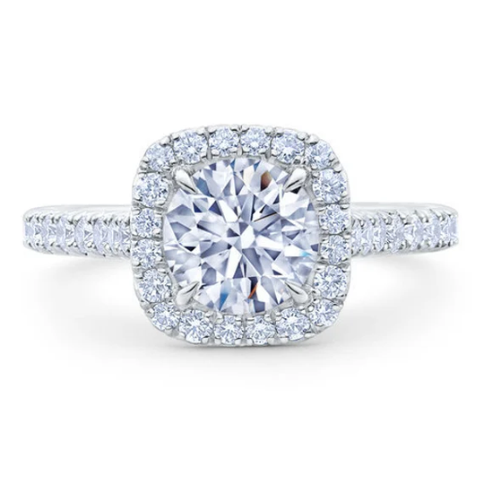 Round Cut Halo Engagement Ring, Anniversary Ring in 14K White Gold, Moissanite Gift For Her