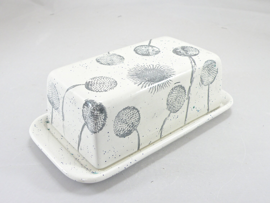 Butter Dish Covered Dandelion Design Food Safe Lead Free Glaze