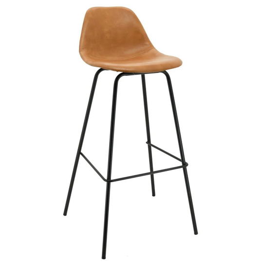 Camel Leatherette And Metal Bar Stool