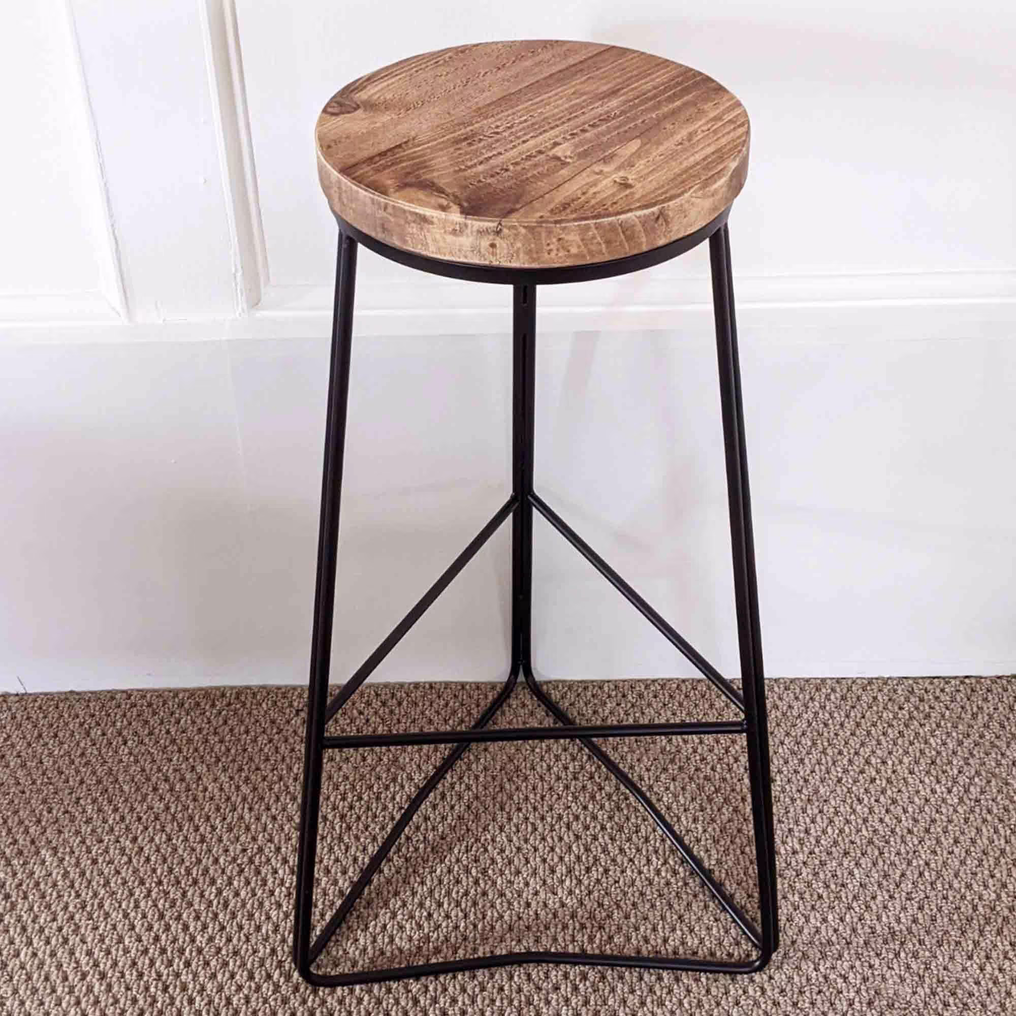 Bar, Table & Side Stools, Handmade From Reclaimed Wood With Geometric Solid Steel Frames - Various Heights/Finishes