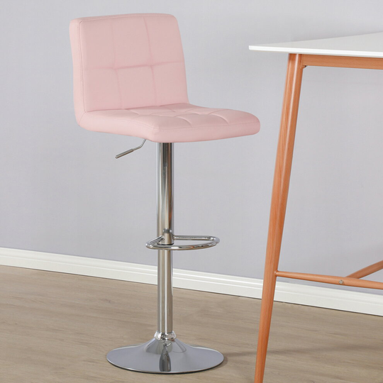 (PU Leather Pink) Charles Jacobs Cube Style Adjustable Breakfast Bar Stool with Footrest