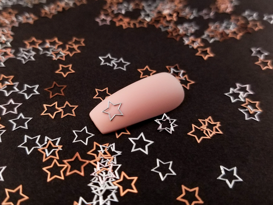 5mm Silver Toned Metal Kawaii 5 Point Star Cabochons, Cute Nail Art Cabs, Resin Charms, Galaxy Space Shaker Embellishments