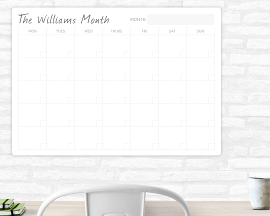 A3 Personalised Dry Wipe Whiteboard Monthly Family Organiser/Planner. Simple Wall Planner