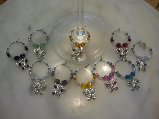 Butterfly Butterfliles Set Of 10 With Rhinestones Wine Charms Pouch