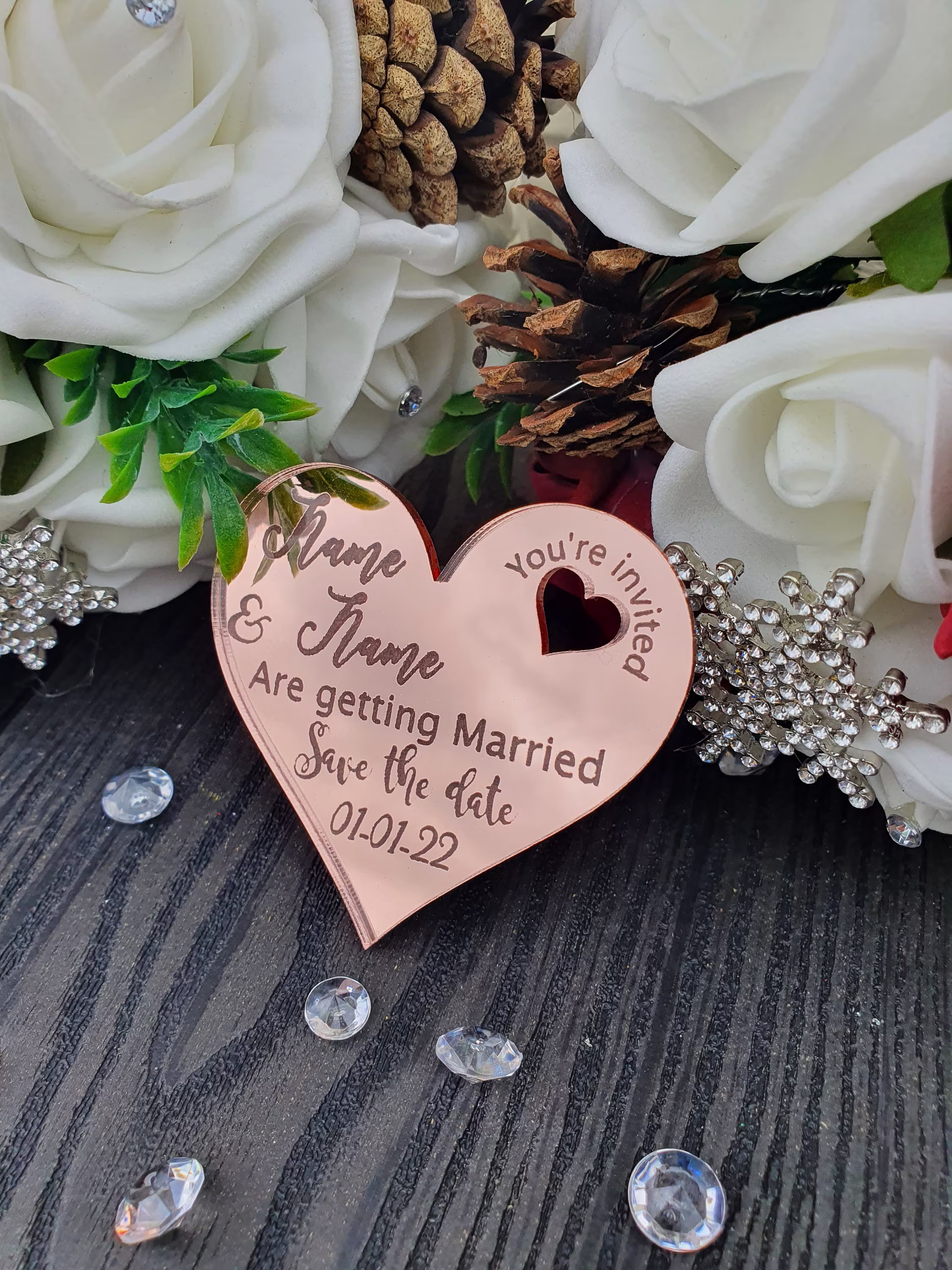 Save The Date Hearts Fridge Magnets, Save Weddings, Dates, Personalised Date, Acrylic Dates