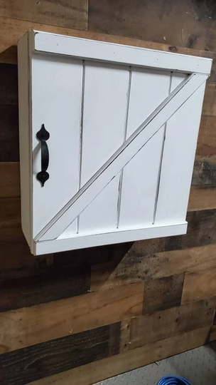 Farmhouse - White Distressed Liquor Cabinet Wine Medicine Spice Rack Wall Mount Ready To Hang