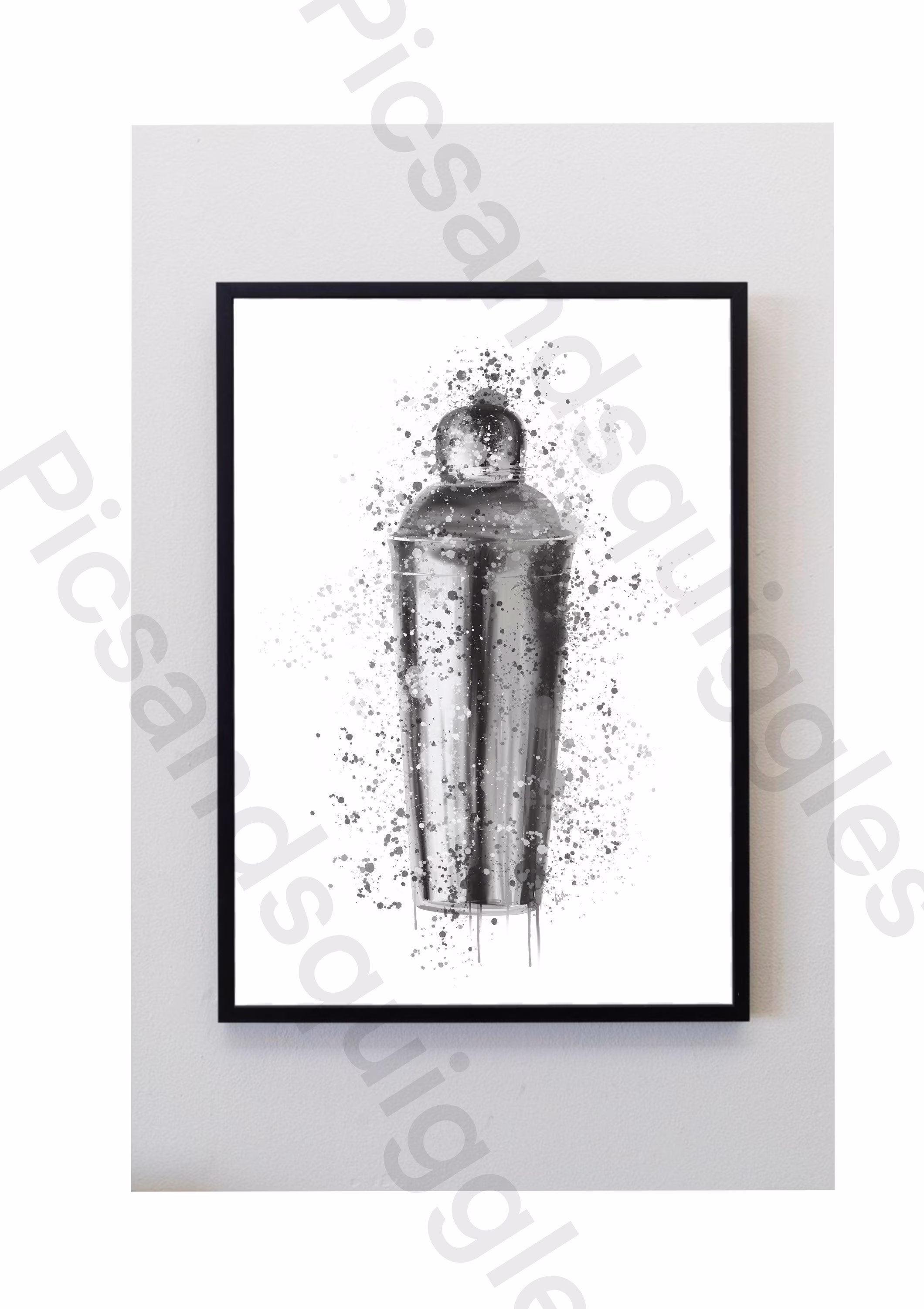 Grey, Cocktail, Shaker, Drink, Splatter, Art Print, Unframed