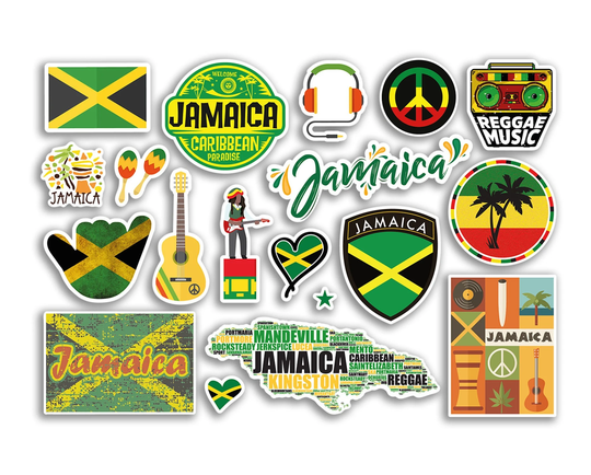 A5 Sticker Sheet Jamaica Landmarks Vinyl Stickers - Caribbean Map Airport Stamps Skyline Flag Travel Holiday Scrapbook Aesthetic #79028