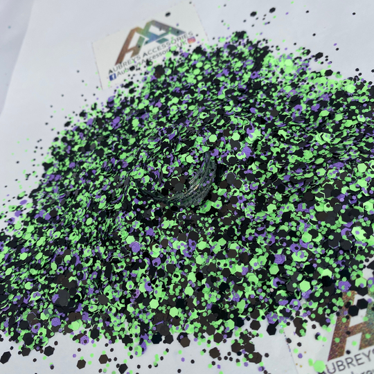 Neon Green & Black Mixed Glitter Resin Festival Face Body Hair Nail Art K