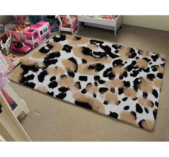 Newman Leopard Print Shaggy Brown/Black/White Rug